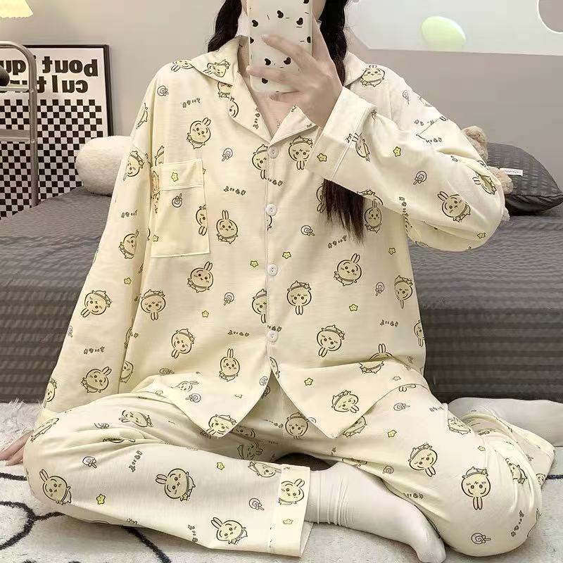 Pajamas Women's Loose And Cute Cartoon Long Sleeve Trousers Home Wear Two-piece Suit