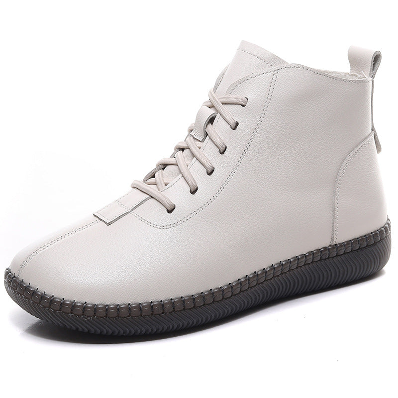 Women's Genuine Leather Soft-soled Lightweight Flat Ankle Boots