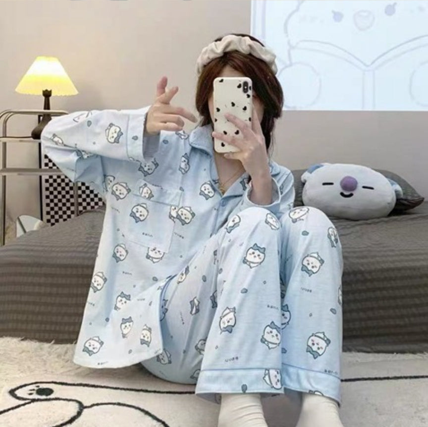 Pajamas Women's Loose And Cute Cartoon Long Sleeve Trousers Home Wear Two-piece Suit