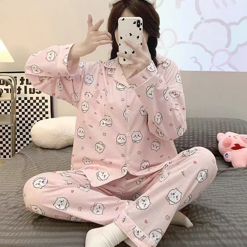 Pajamas Women's Loose And Cute Cartoon Long Sleeve Trousers Home Wear Two-piece Suit