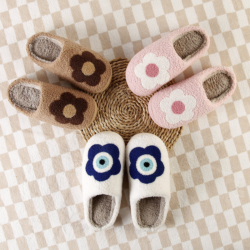 Cozy Home Flower-Eye Warm Winter Cotton Slippers