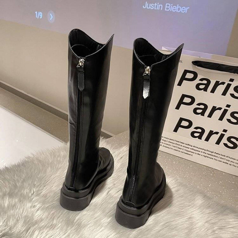 Women's Leather Over-the-knee Boots With Thick Soles And Zippers