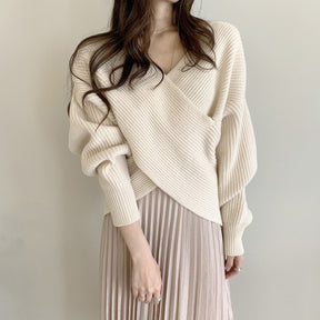 British Style Loose Long Sleeve Polyester Knitted Sweater Striped