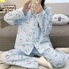 Pajamas Women's Loose And Cute Cartoon Long Sleeve Trousers Home Wear Two-piece Suit
