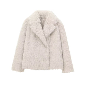 Women's Solid Color Fashionable Temperament Lapel Faux Fur Jacket