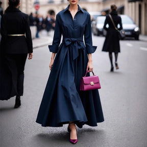 Solid Color Maxi Dress Lace-up Windbreaker Skirt