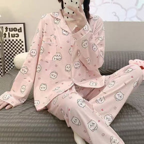 Pajamas Women's Loose And Cute Cartoon Long Sleeve Trousers Home Wear Two-piece Suit