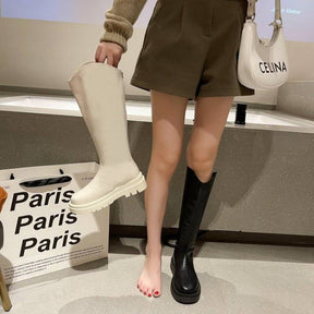 Women's Leather Over-the-knee Boots With Thick Soles And Zippers