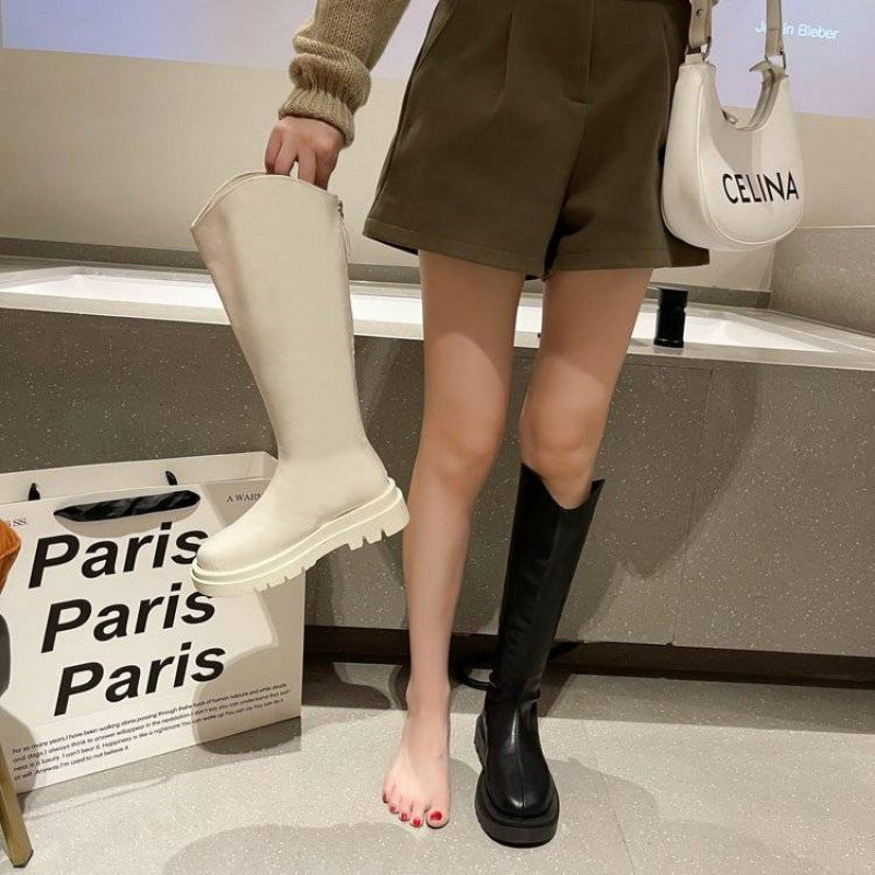 Women's Leather Over-the-knee Boots With Thick Soles And Zippers