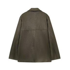 Women's Solid Color Suede Effect Suit Jacket Shorts