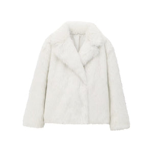 Women's Solid Color Fashionable Temperament Lapel Faux Fur Jacket