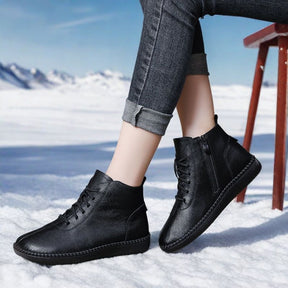 Women's Genuine Leather Soft-soled Lightweight Flat Ankle Boots