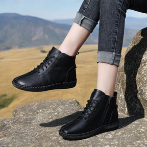 Women's Genuine Leather Soft-soled Lightweight Flat Ankle Boots