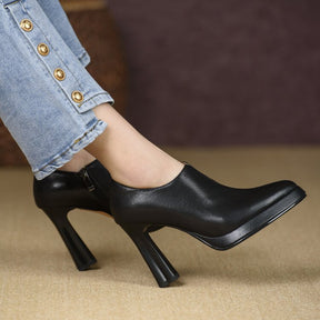 New Style Chunky-heeled Vintage Deep-toe Pumps With Zippers