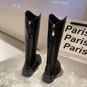 Women's Leather Over-the-knee Boots With Thick Soles And Zippers