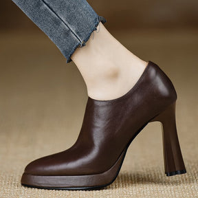 New Style Chunky-heeled Vintage Deep-toe Pumps With Zippers