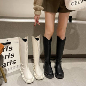 Women's Leather Over-the-knee Boots With Thick Soles And Zippers