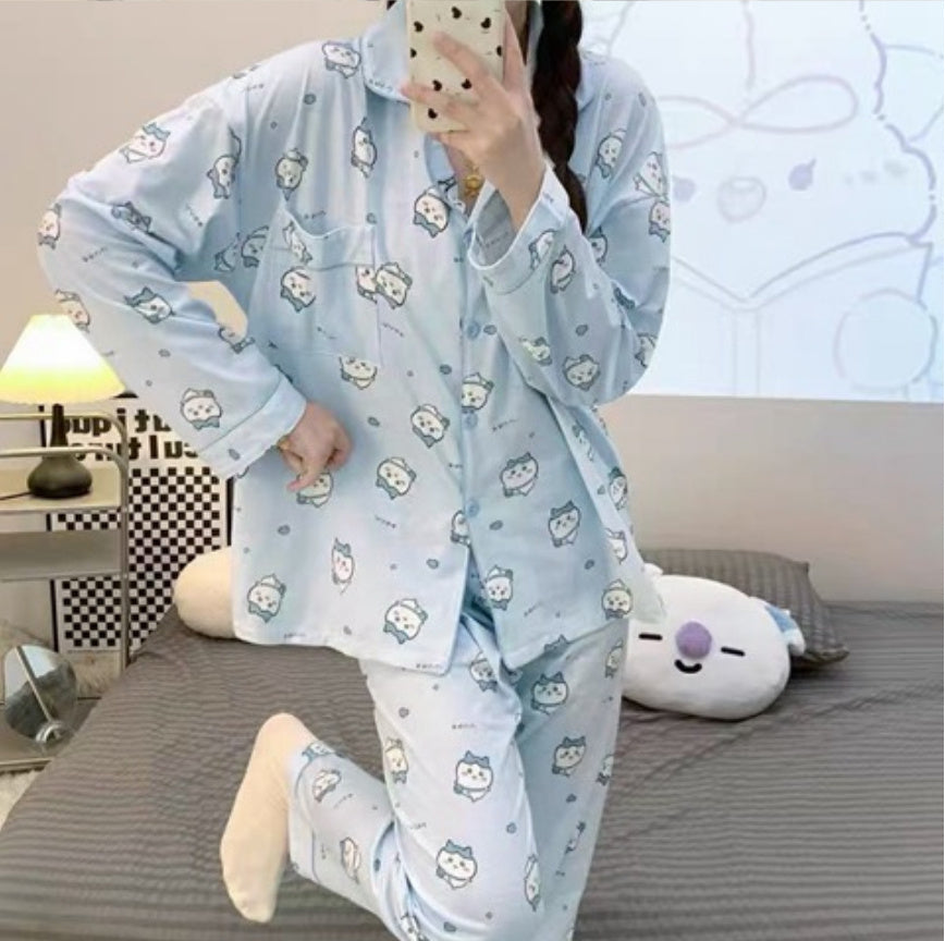 Pajamas Women's Loose And Cute Cartoon Long Sleeve Trousers Home Wear Two-piece Suit